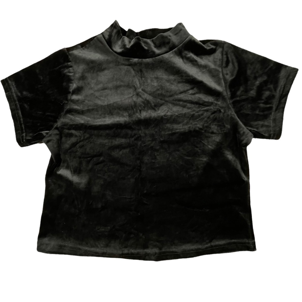 Vintage Exhilaration size Xl black velvet short sleeve crop top mock turtleneck